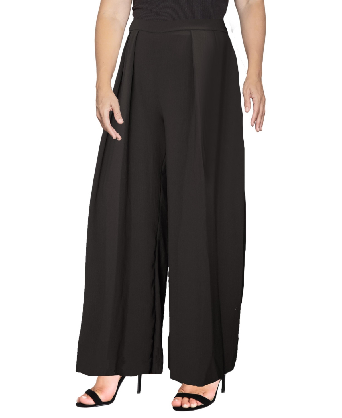 Plus Size High Rise Palazzo Wide Leg Pants - Black