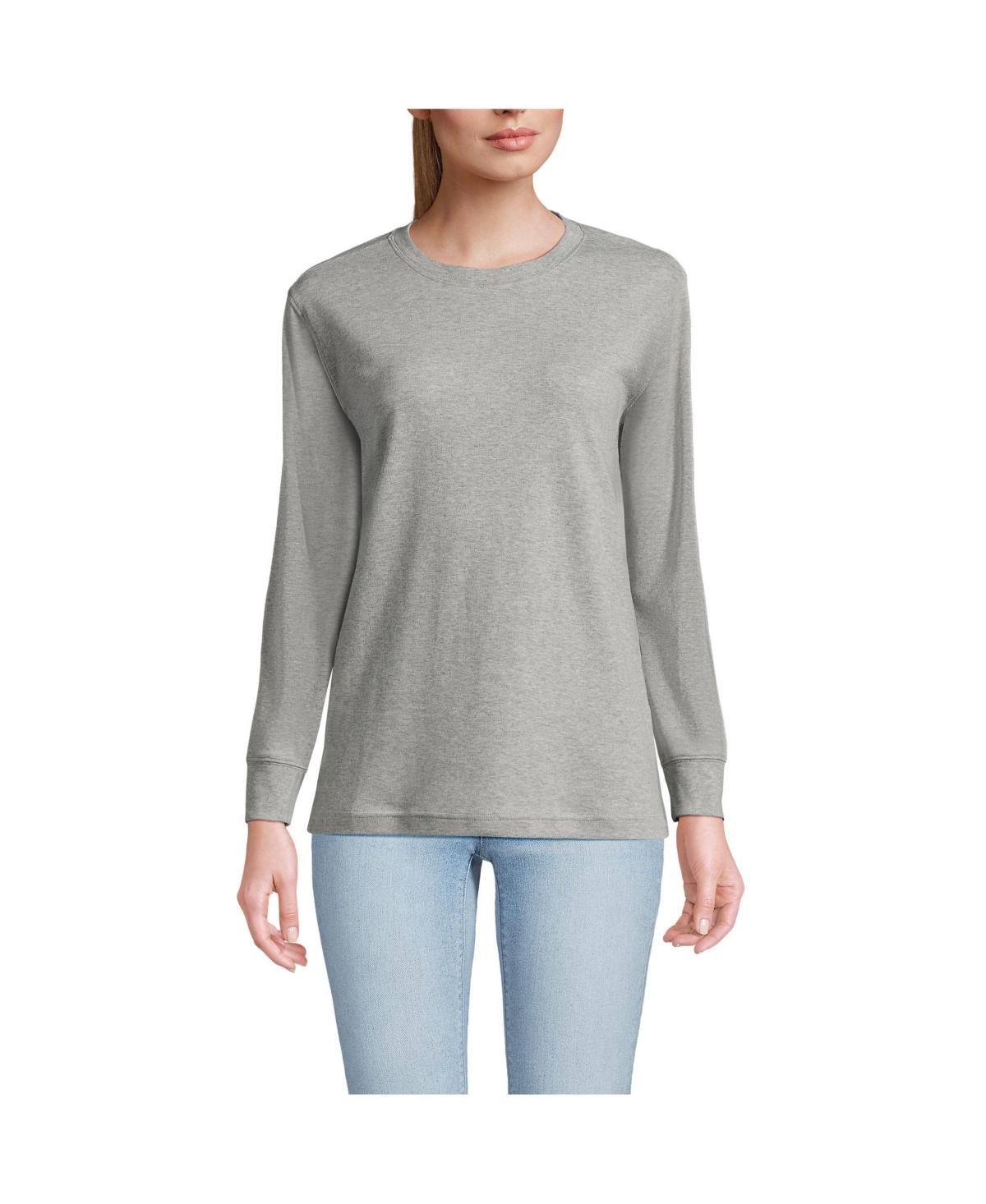 Women's Long Sleeve Cotton Interlock Crew T-Shirt - Gray heather