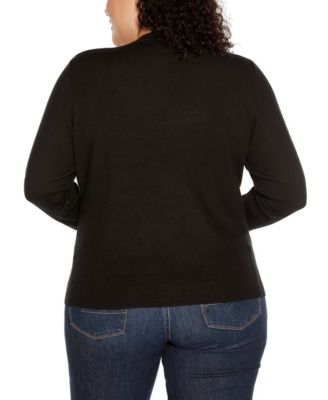 Black Label Plus Size Crewneck Embellished Zip Cardigan Sweater