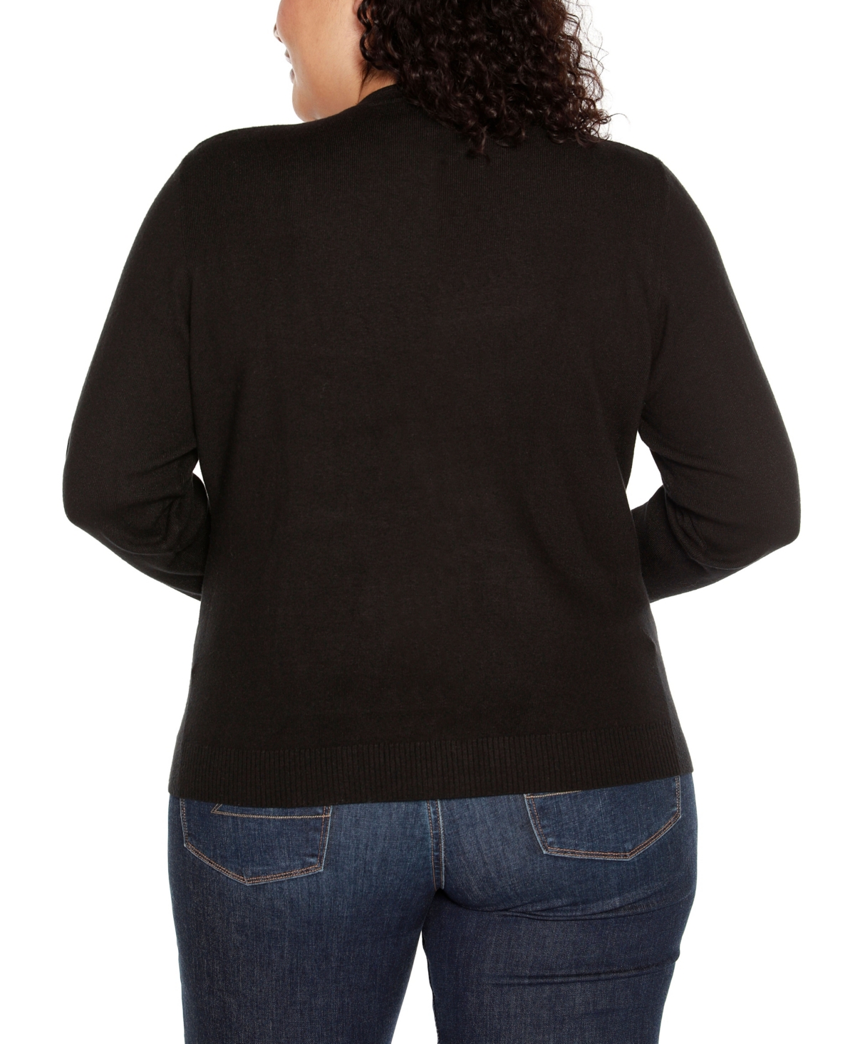 BelldiniLabel Plus Size Crewneck Embellished Zip Cardigan Sweater - Black/Gold