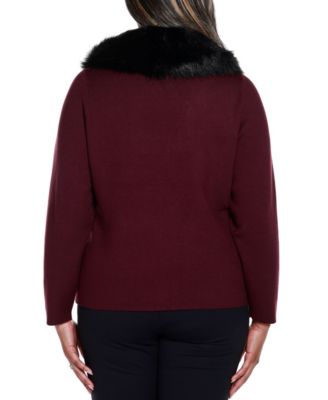 Black Label Plus Size Polyester Collar Short Zip Cardigan Sweater