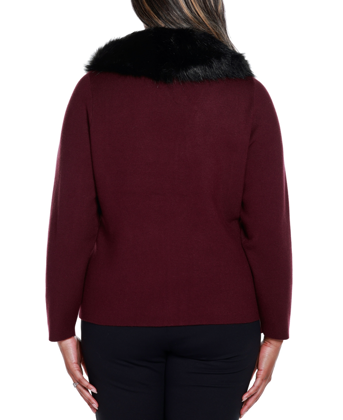 Belldini Black Label Plus Size Polyester Collar Short Zip Cardigan Sweater -Pewter