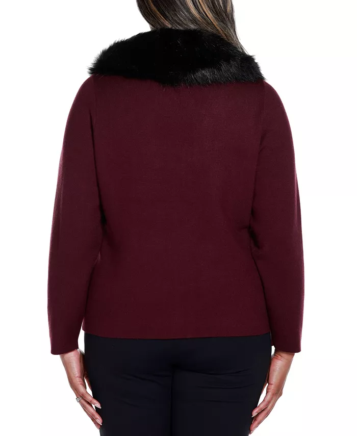 Black Label Plus Size Polyester Collar Short Zip Cardigan Sweater - thumbnail 2