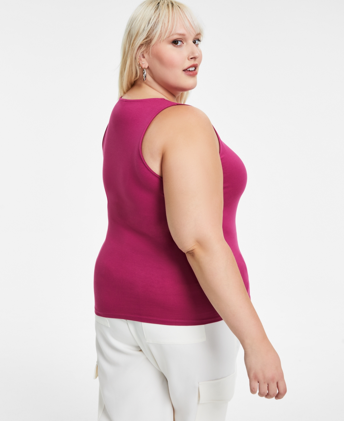 Bar Iii Trendy Plus Size Sleeveless Jersey Crewneck Top, Created for Macy's