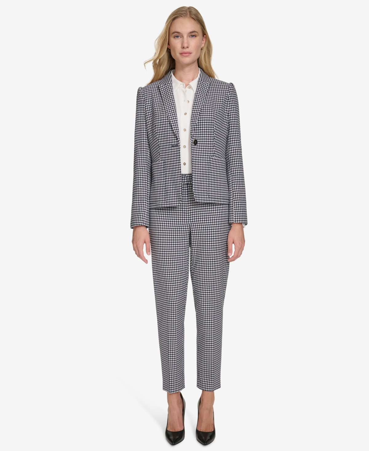 Tommy Hilfiger Women's Gingham Puff-Sleeve Blazer -ivr