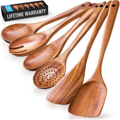 6-Piece Natural Teak Wooden Utensils for Cooking