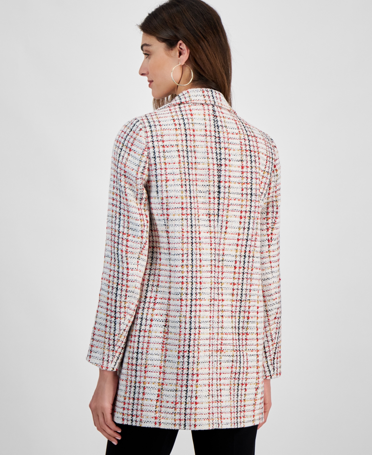 ANNE KLEIN WOMEN'S TWEED FAUX DOUBLE-BREASTED JACKET 