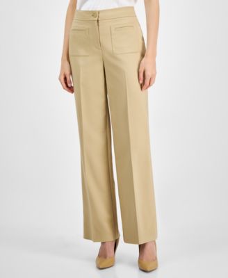 Anne Klein - Petite High-Rise Patch-Pocket Flare-Leg Pants