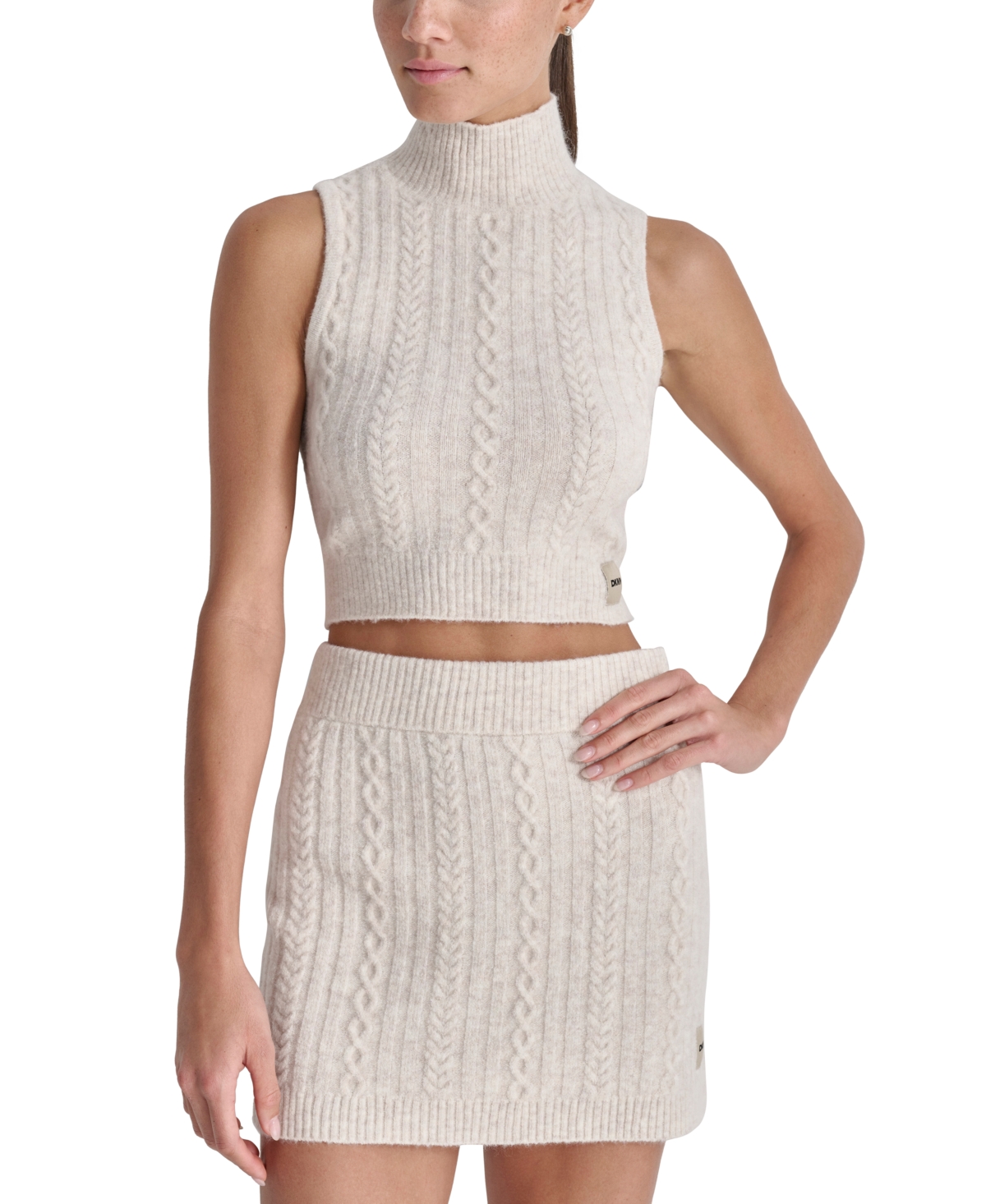 Dkny Sport Women's Cropped Mock-neck Cable Knit Tank Top