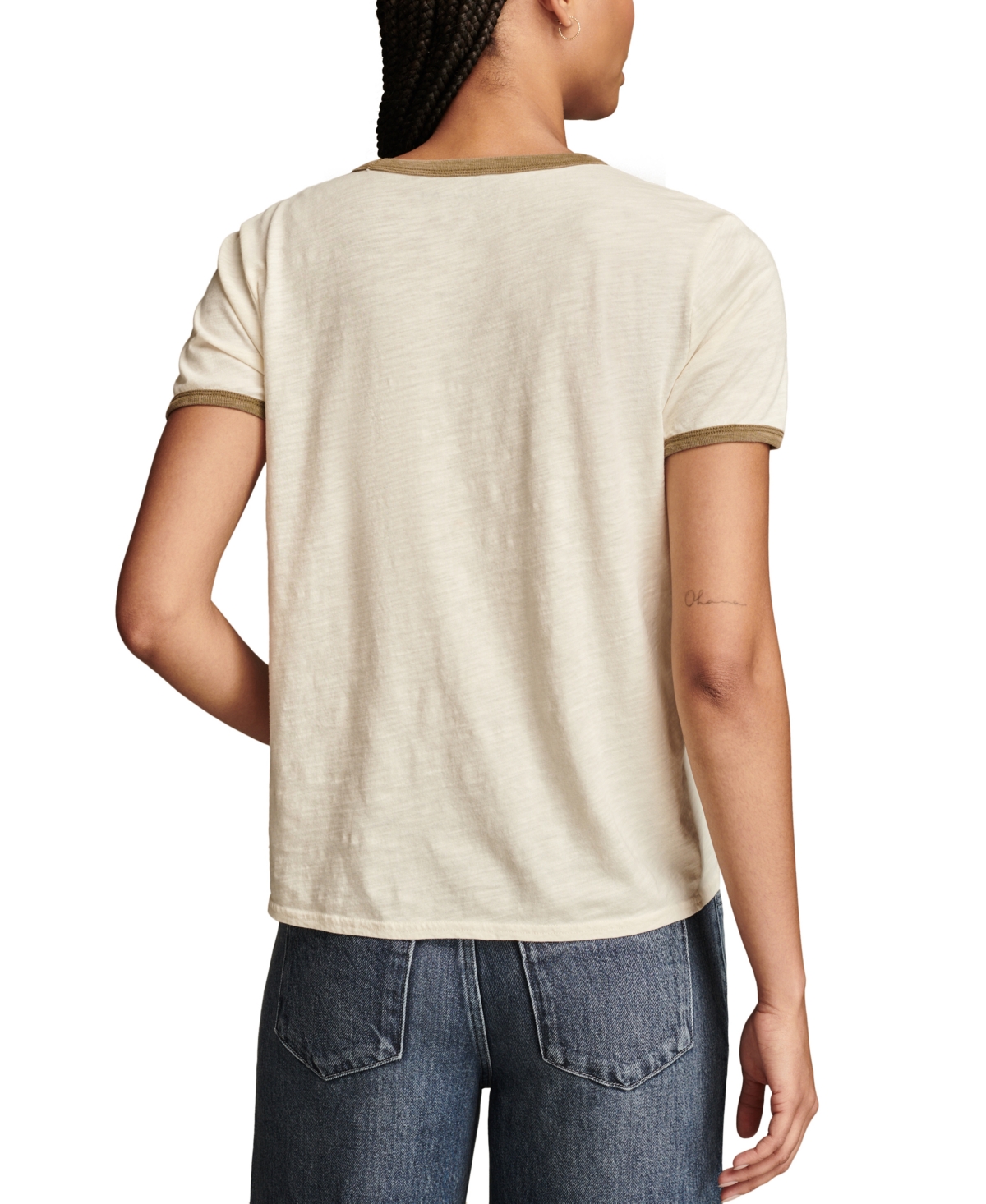 Lucky Brand Women's Cotton Floral Lucky Classic Ringer T-Shirt