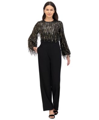 Eliza J - Women's Sequinned-Fringe-Bodice Jumpsuit
