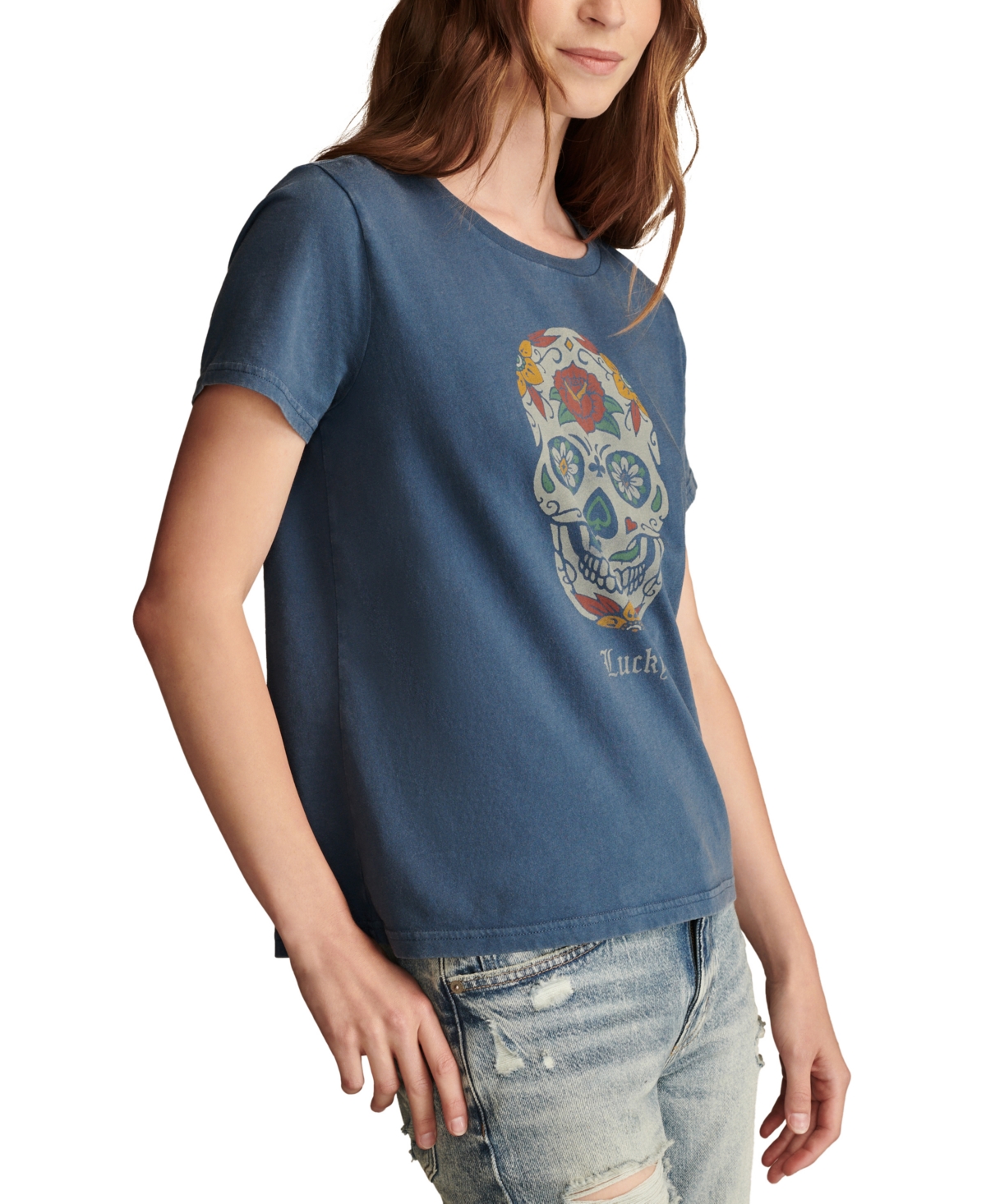 Lucky Brand Women's Cotton Lucky Sugar Skull Classic Crewneck T-Shirt