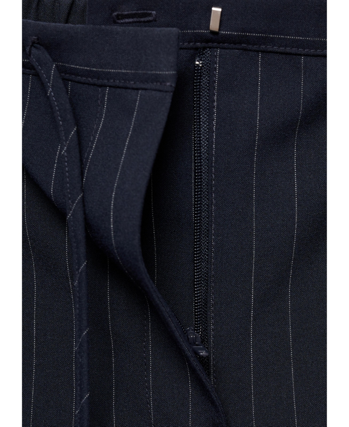 Mango Chalk Stripe Straight Leg Pants In Dark Navy