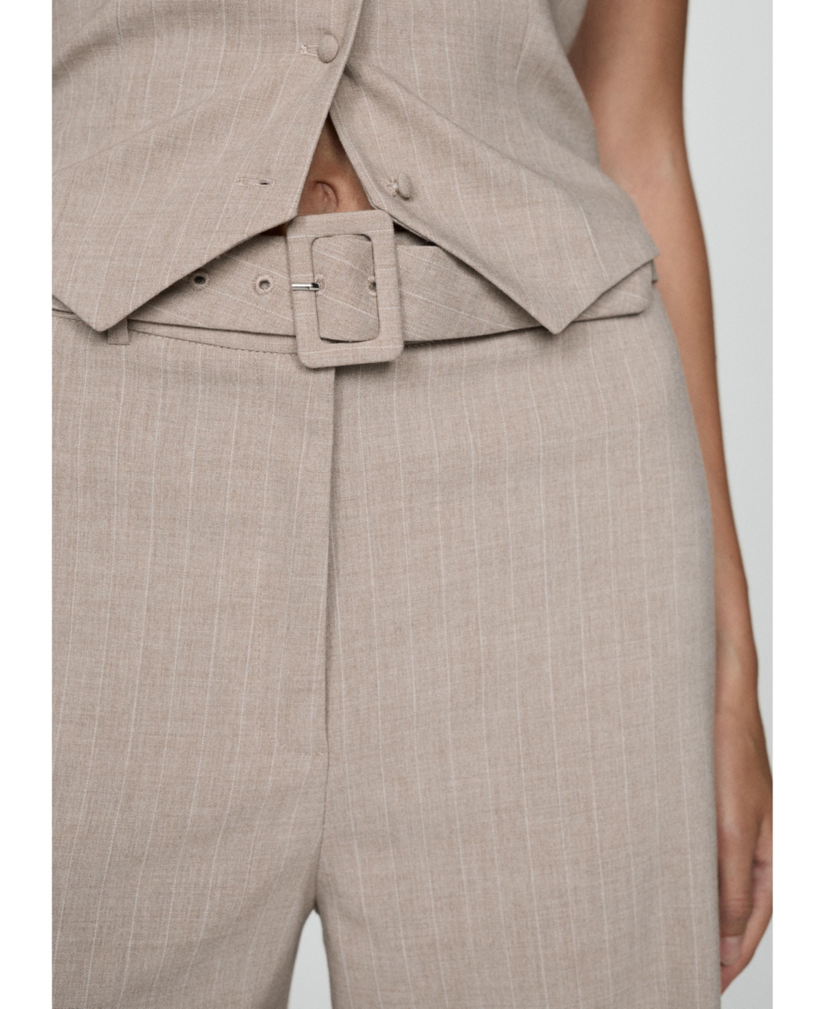 Mango Pantalon Droit Fines Rayures In Beige