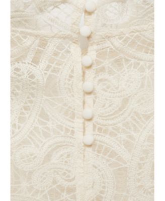 Women's High-Neck Sheer Cotton Lace Blouse