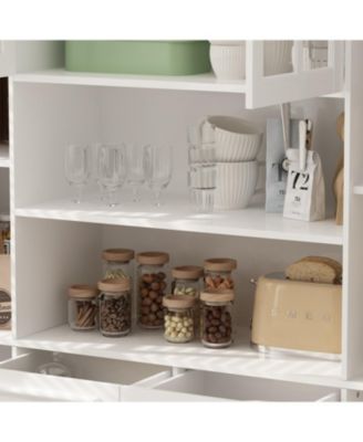 Storage Organizer with Tempered Glass Doors, 2-Drawers, Adjustable Shelves