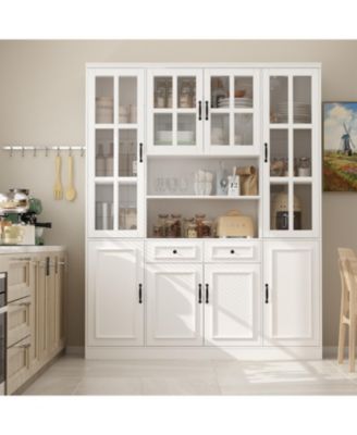 Storage Organizer with Tempered Glass Doors, 2-Drawers, Adjustable Shelves