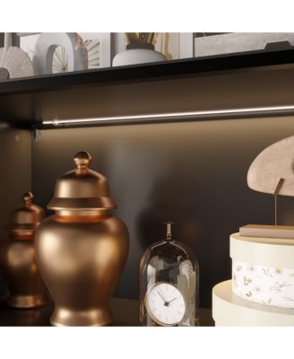 White Wood 4-Shelf Bookcase with Doors and 3-Color LED Lights