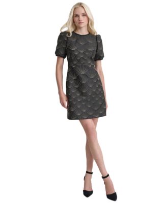 DKNY - Women's Puffed-Sleeve Brocade-Texture Mini Dress