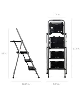 3-Step Portable Folding Anti-Slip Steel Ladder w/ Hand Grip, Utility Tray, 330lb Capacity