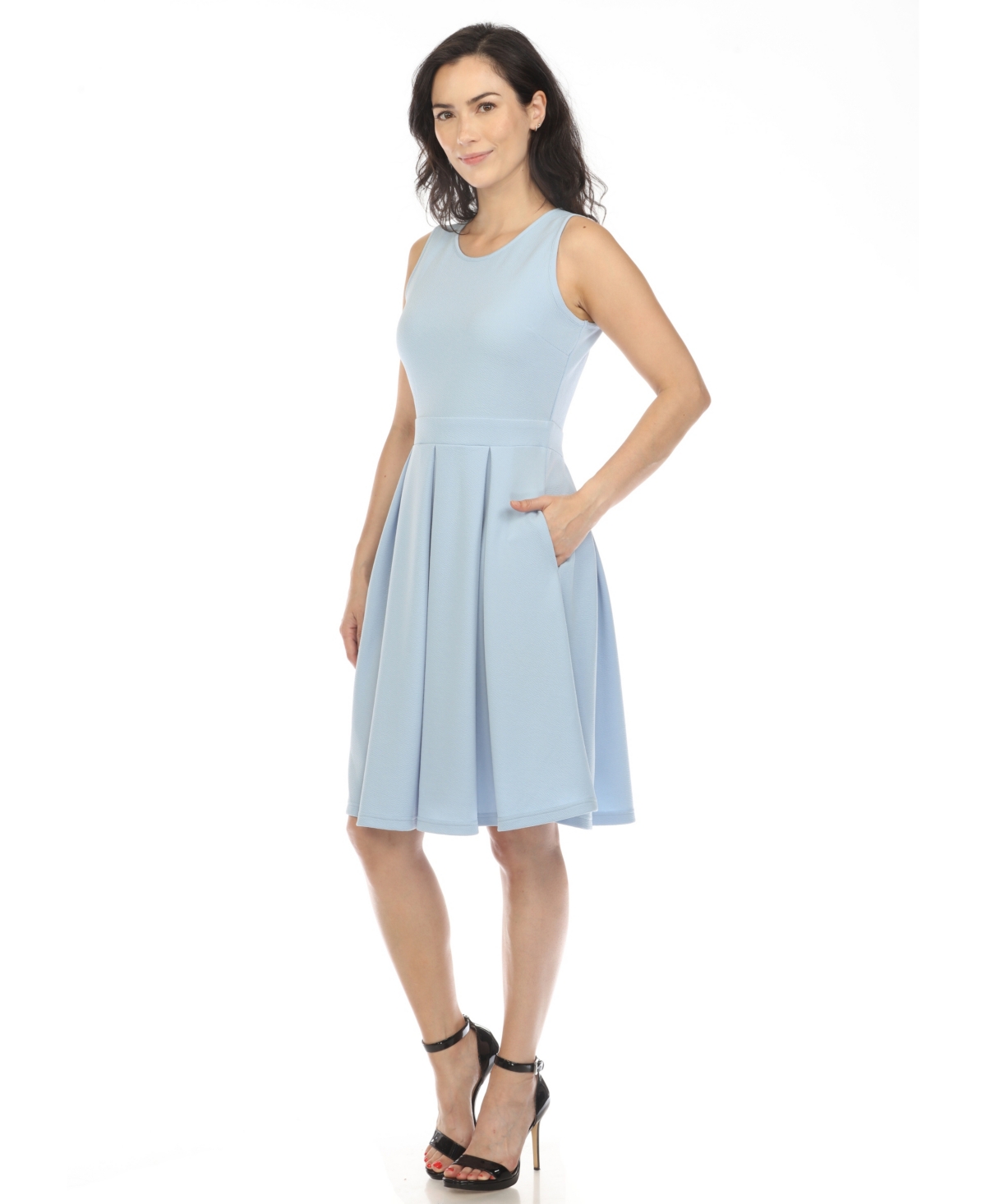 White Mark Women's Solid Fit And Flare Dress In Baby Blue