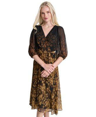 DKNY Women's Printed Balloon-Sleeve Dress Macy's