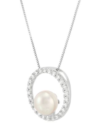 Cultured Freshwater Pearl (8mm) & Lab Grown Diamond (1/2 ct. t.w.) Open Circle 18" Pendant Necklace in 14k White Gold