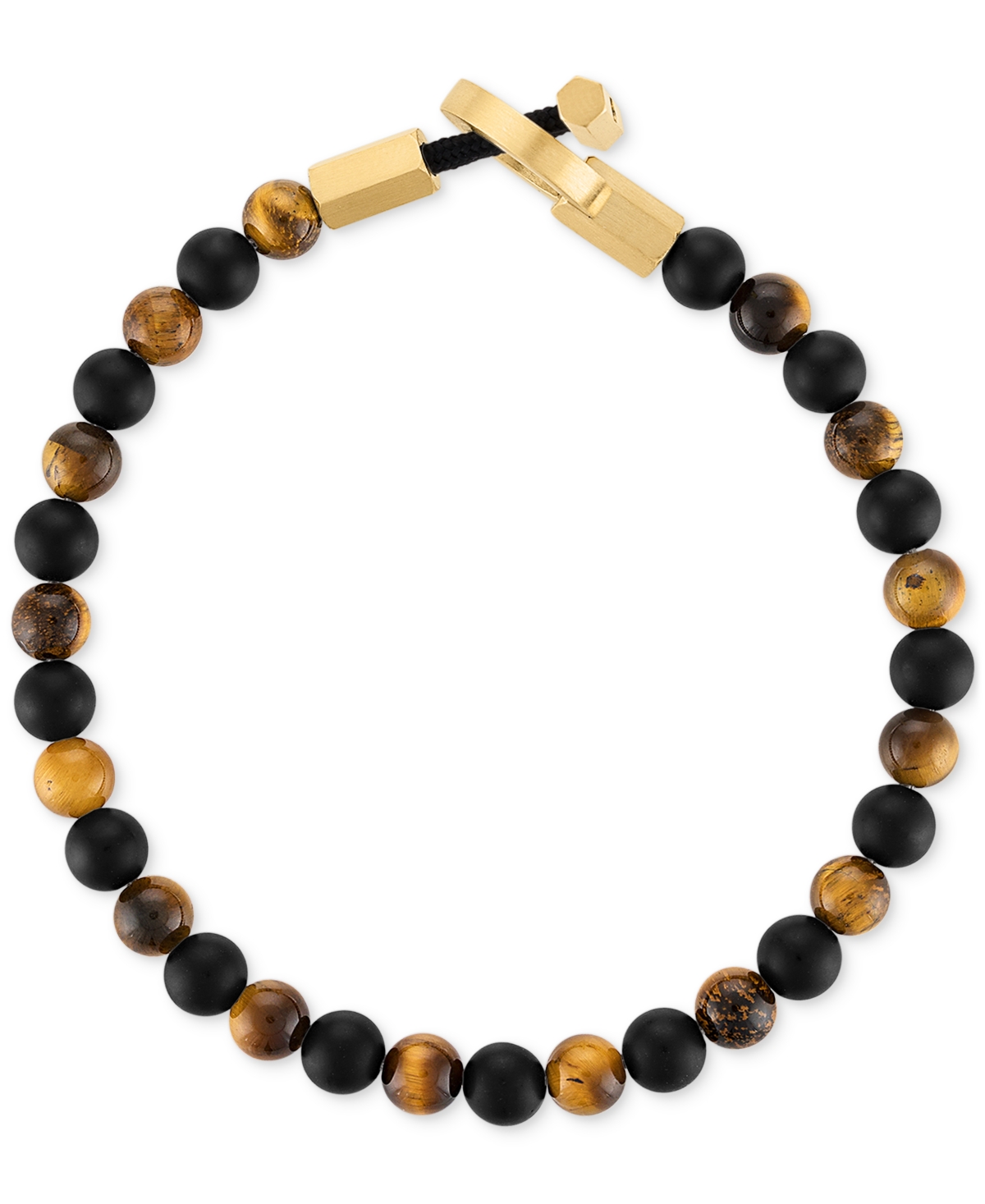 Esquire Men's Jewelry Onyx & Tiger Eye Bead Toggle Bracelet In Gold-tone Ion-plated Stainless Steel, Created For Macy's (a