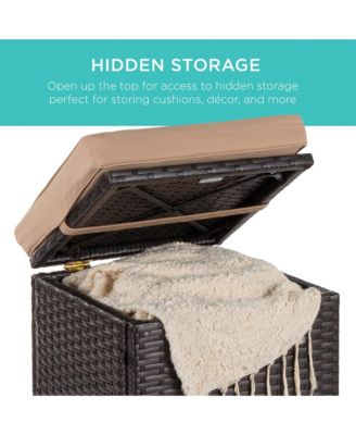 Set of 2 Wicker Ottomans, Multipurpose Furniture w/ Removable Cushions, Steel Frame