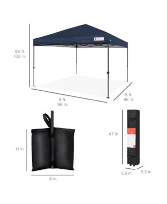 8x8ft Easy Setup Pop Up Canopy w/ 1-Button Setup, Wheeled Case, 4 Weight Bags