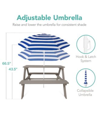 Kids Wooden Picnic Table, Outdoor Activity Table w/ Adjustable Umbrella, Seats
