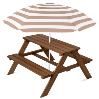 Kids Wooden Picnic Table, Outdoor Activity Table w/ Adjustable Umbrella, Seats