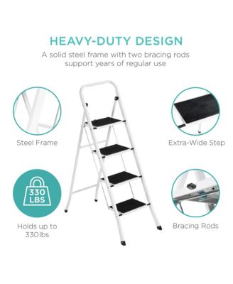 4-Step Portable Folding Steel Ladder w/ Hand Rail, Wide Platform Steps, 330lbs Capacity