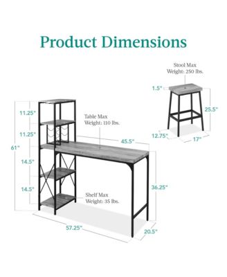 3-Piece Bar Height Dining Set w/ Bottle Rack, Glass Storage, 5 Shelves