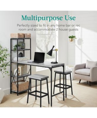 3-Piece Bar Height Dining Set w/ Bottle Rack, Glass Storage, 5 Shelves