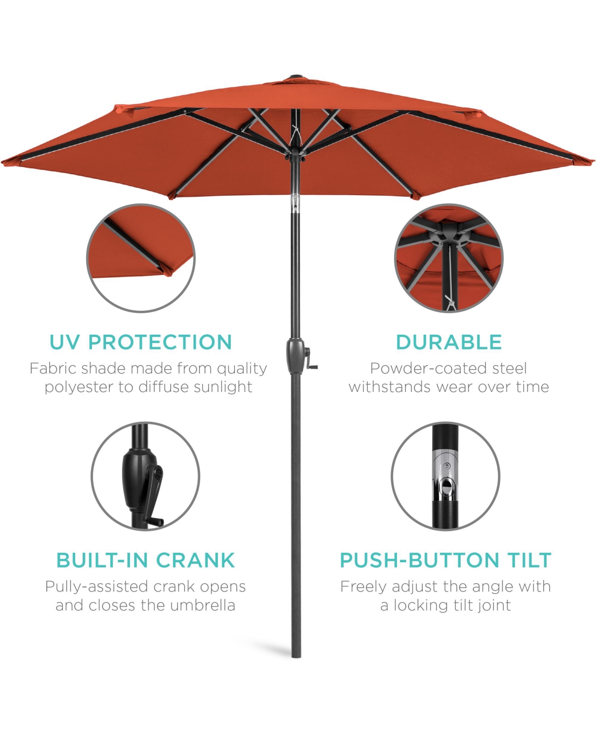 Best Choice Products 7.5ft Heavy-Duty Outdoor Market Patio Umbrella w/ Push Button Tilt, Easy Crank
