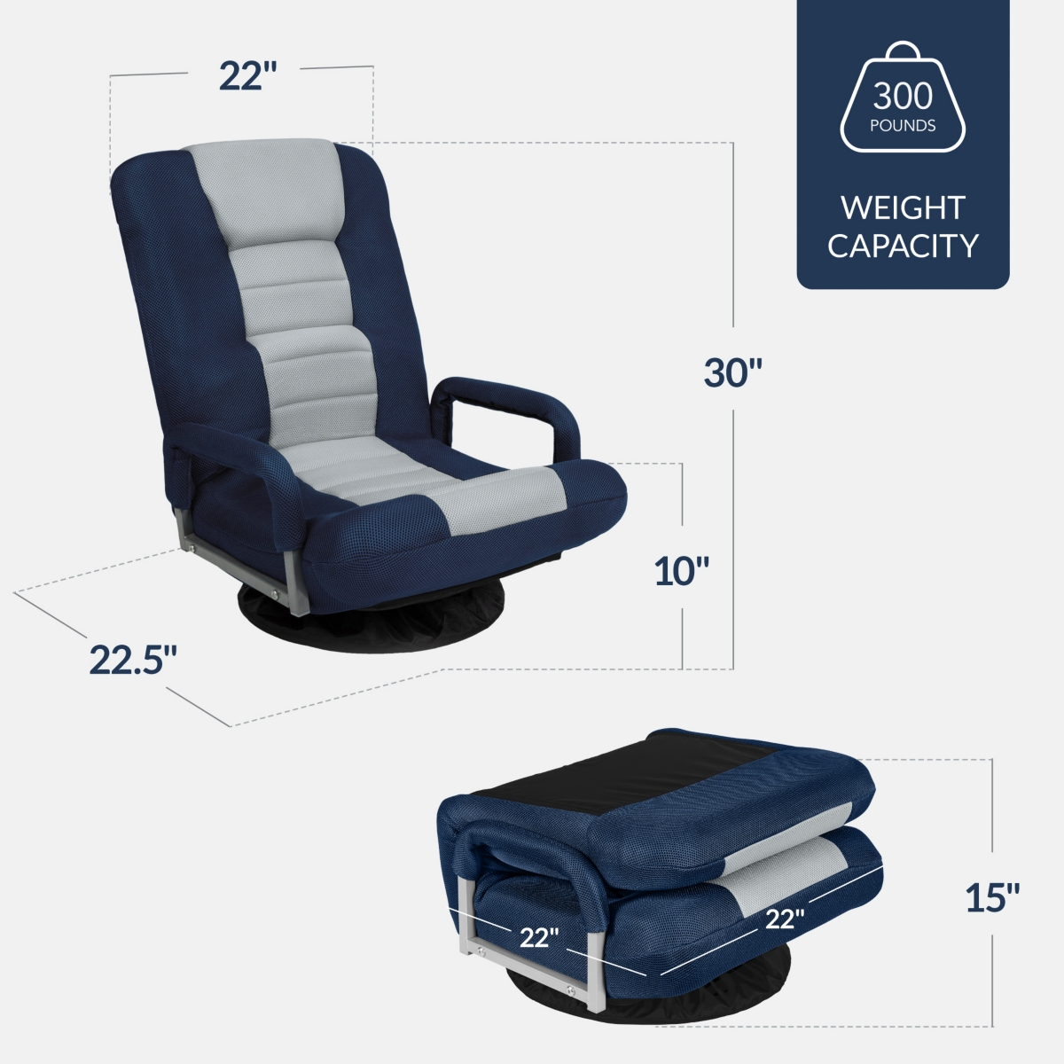 Best Choice Products 360-Degree Swivel Gaming Floor Chair w/ Armrest Handles, Foldable Adjustable Back -gray