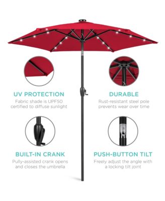 7.5ft Outdoor Solar Patio Umbrella for Deck, Pool w/ Tilt, Crank, LED Lights