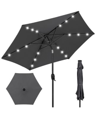 7.5ft Outdoor Solar Patio Umbrella for Deck, Pool w/ Tilt, Crank, LED Lights