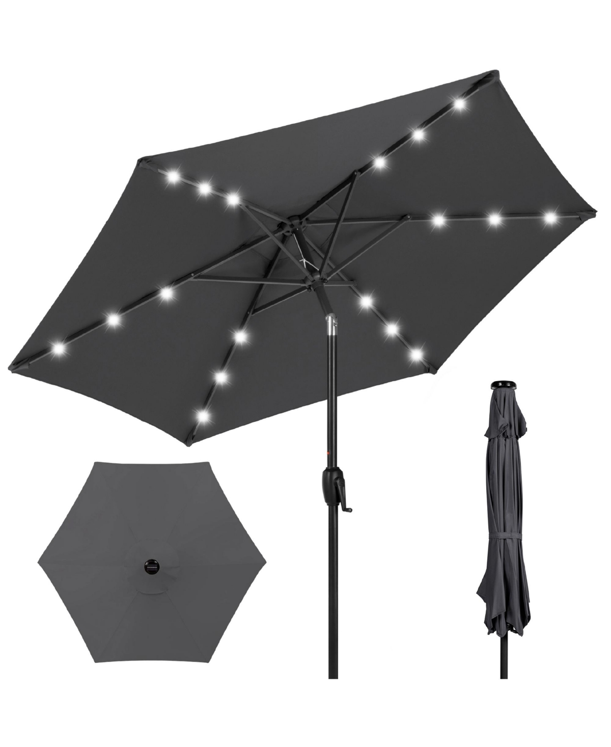 Best Choice Products 7.5ft Outdoor Solar Patio Umbrella for Deck, Pool w/ Tilt, Crank, Led Lights