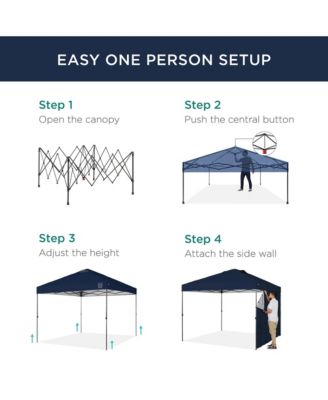 10x10Ft Easy Setup Pop-Up Canopy Tent with Side Wall, 1-Button Push, and Carrying Case