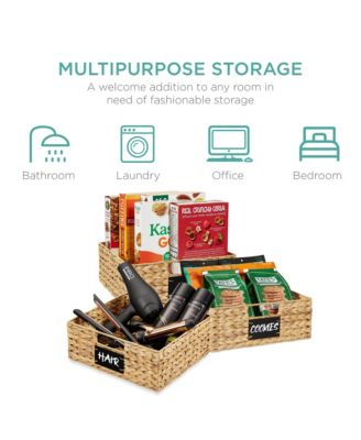 Set of 4 13-Inch Woven Water Hyacinth Pantry Baskets with Chalkboard Label and Chalk Marker