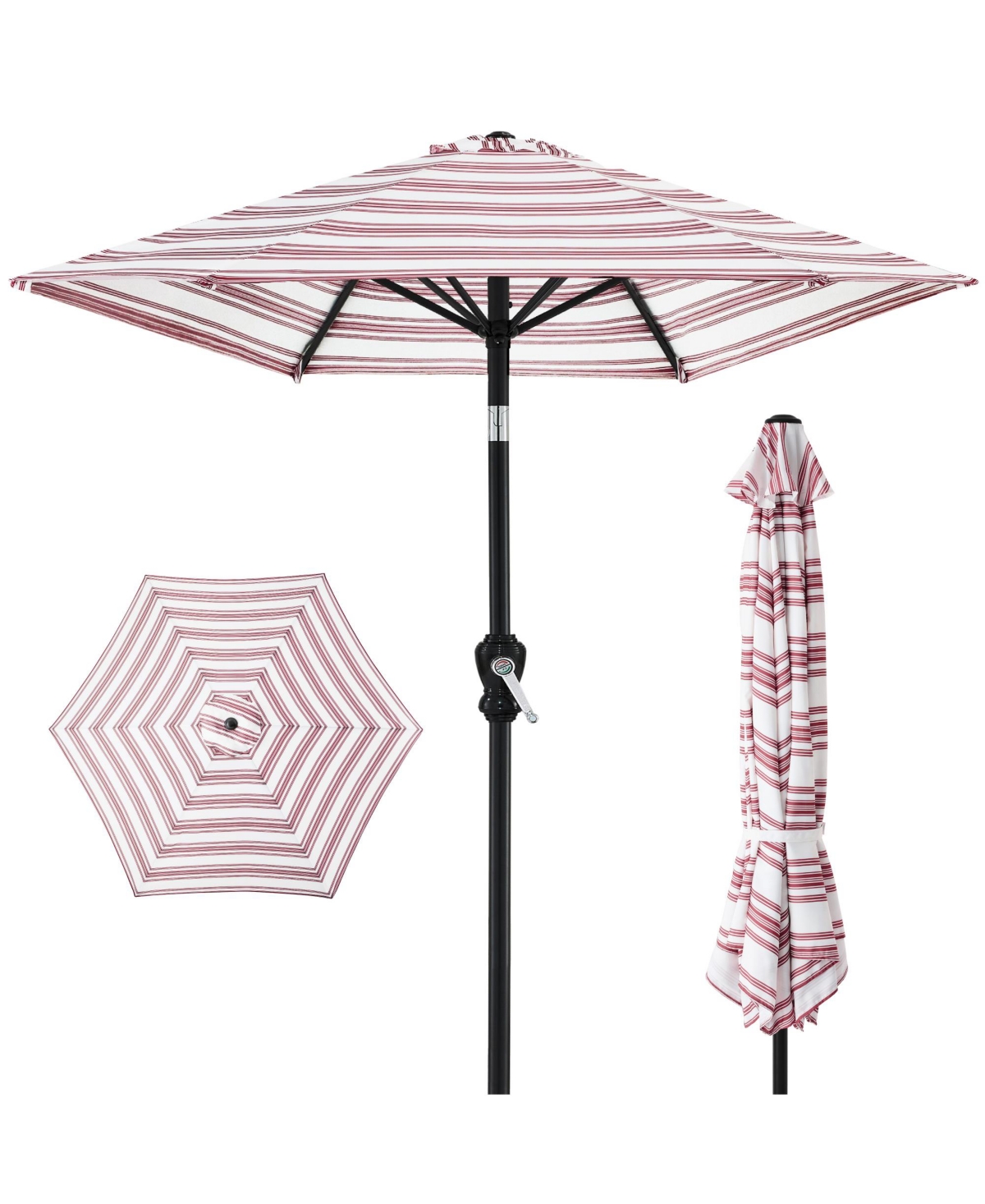 10ft Outdoor Steel Striped Market Patio Umbrella w/ Crank, Tilt Push Button, 6 Ribs - Striped tan