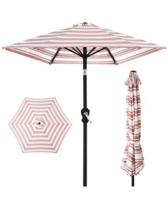 10ft Outdoor Steel Striped Market Patio Umbrella w/ Crank, Tilt Push Button, 6 Ribs