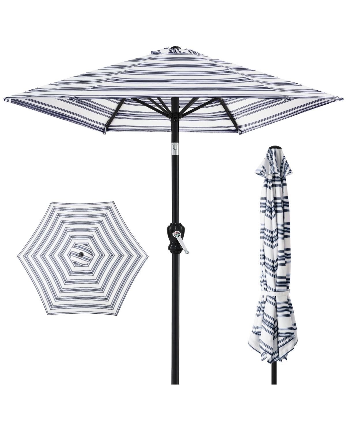 Best Choice Products Outdoor Steel Striped Market Patio Umbrella w/ Crank, Tilt Push Button, 6 Ribs