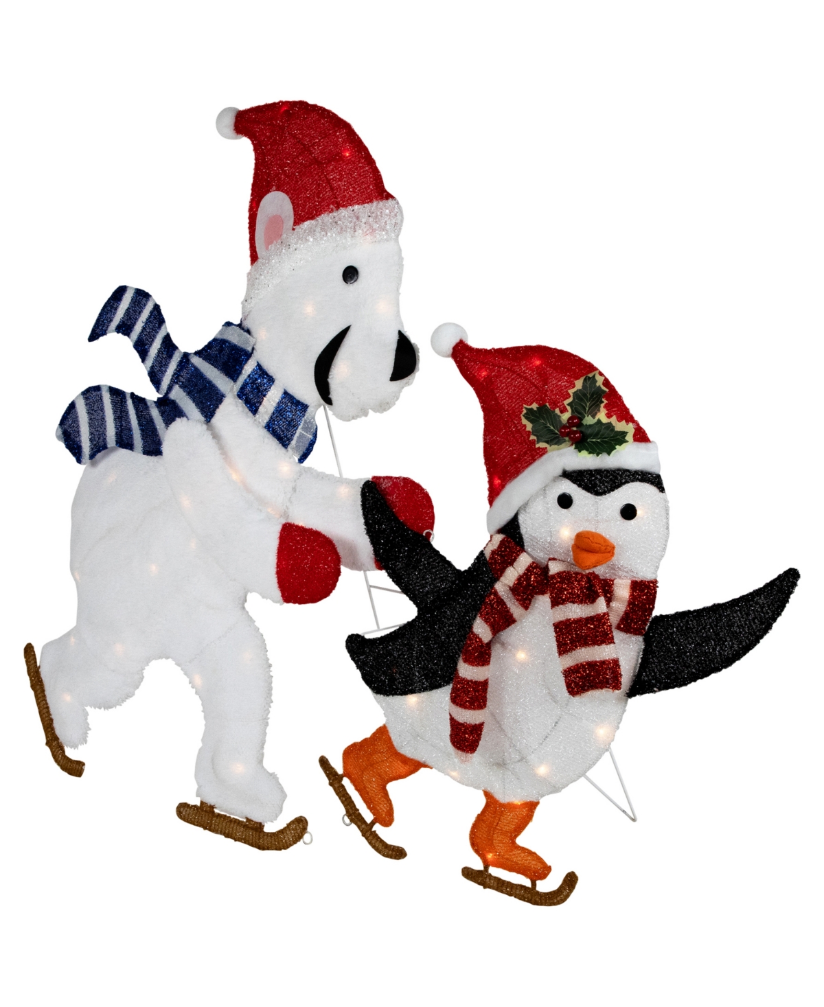 Northlight 41.25" Lighted Ice-skating Polar Bear And Penguin Outdoor Christmas Decoration In Red