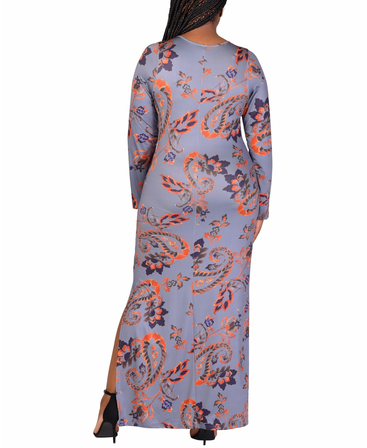 24seven Comfort Apparel Plus Size Long Sleeve Maxi Dress In Purple Multi