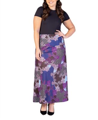 Plus Size Elastic Waist Printed Maxi Skirt