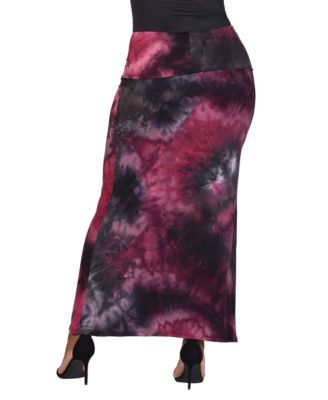Plus Size Fold Over Waist Printed Maxi Skirt