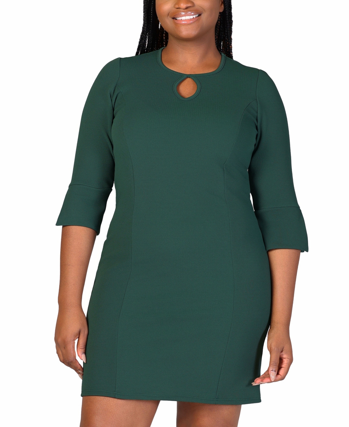 24seven Comfort Apparel Plus Size Three Quarter Sleeve Mini Dress In Hunter